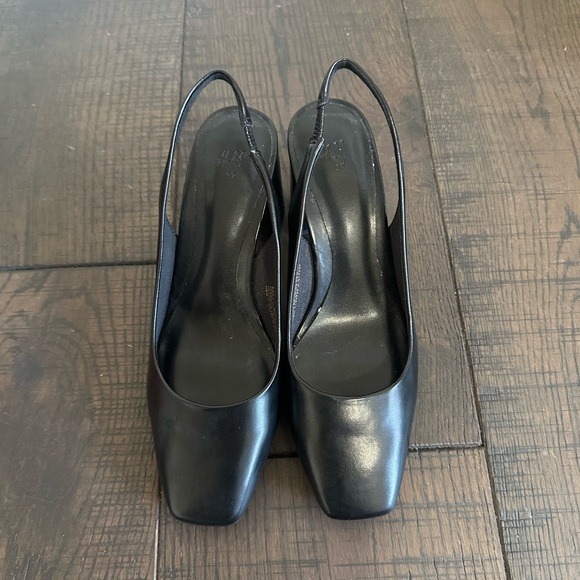 Black Square Toe Slingback Heels - Picture 2 of 4